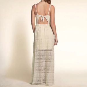 Hollister cream maxi dress lace crochet cutout